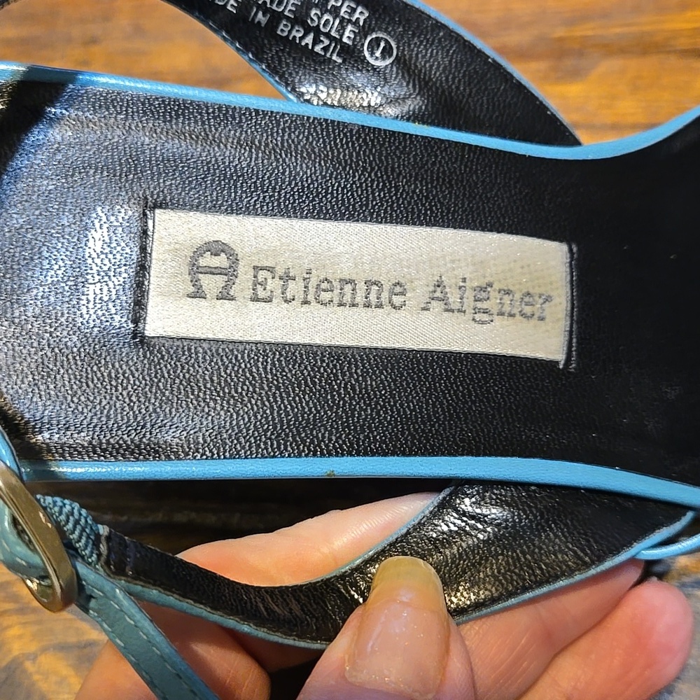 Etienne Aigner Petal Teal Floral Leather Sandals Size 8 - Picture 2 of 9